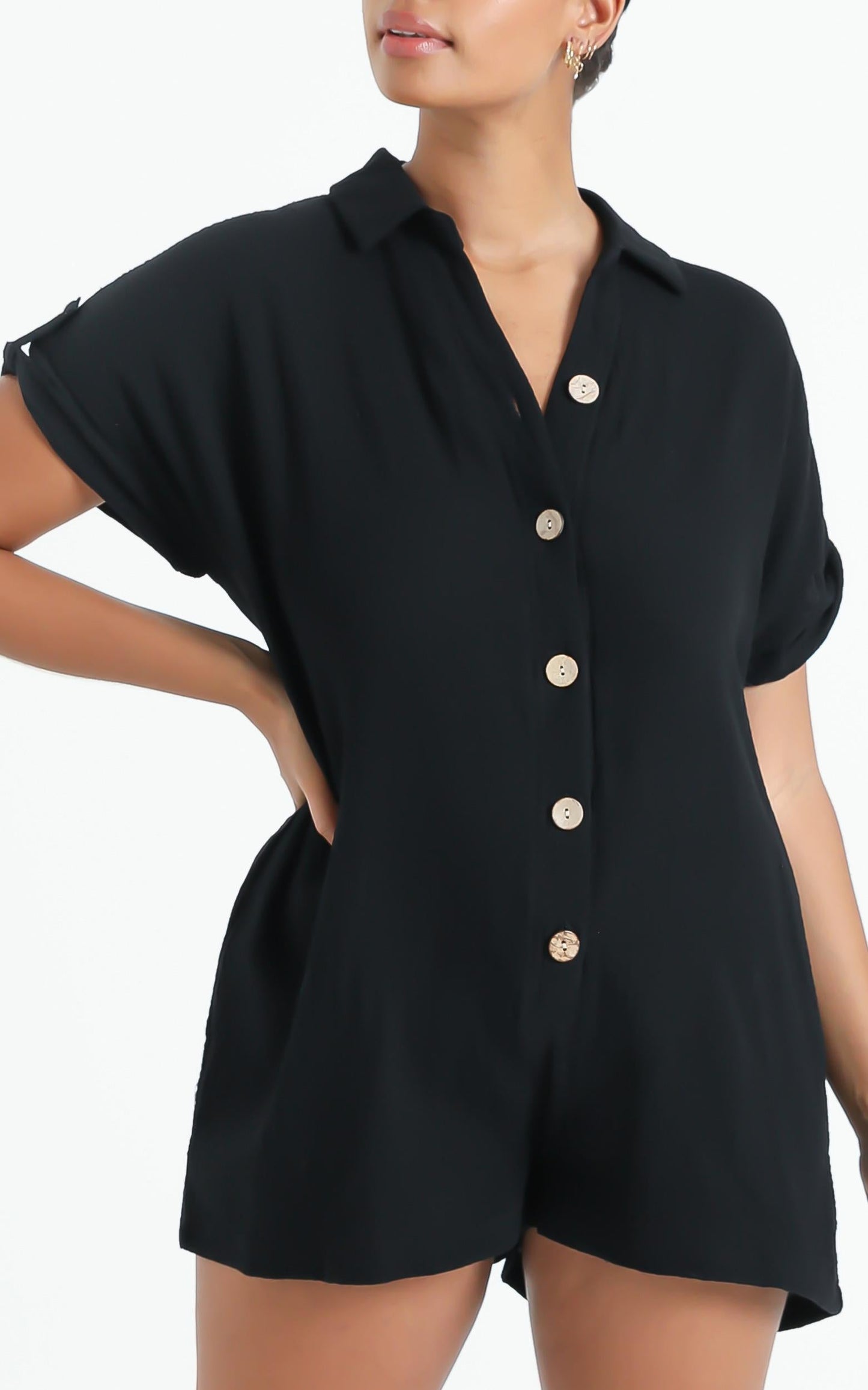 Reta Textured Playsuit In Black