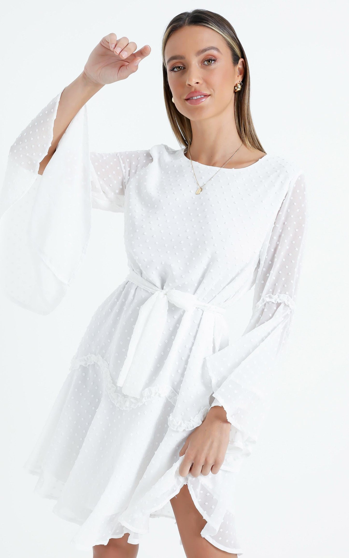 So Whats Next Dress in White Dobby