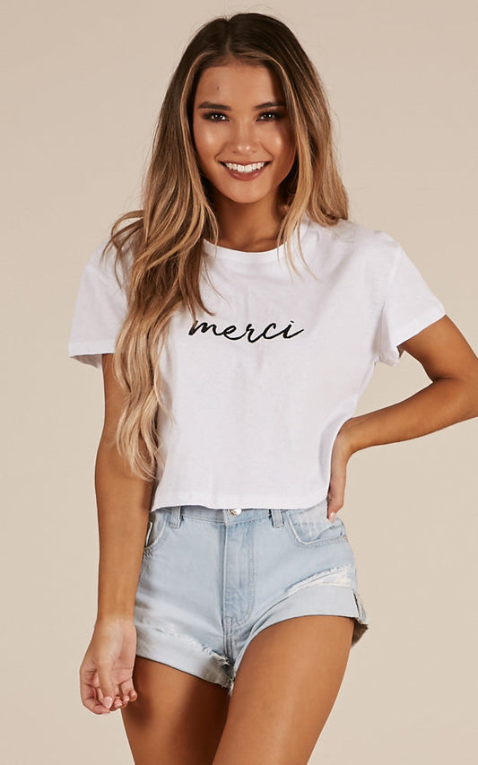 Merci Cropped Tee In White