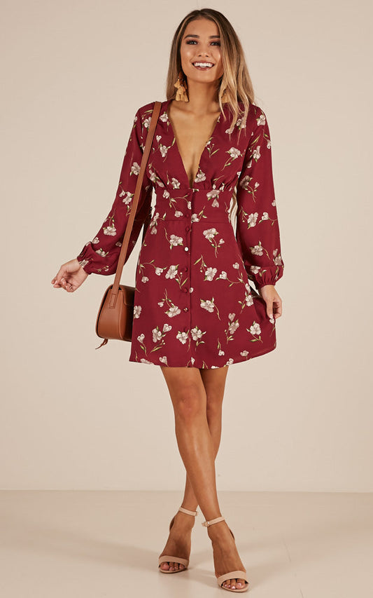 Pick A Place Dress In Wine Floral