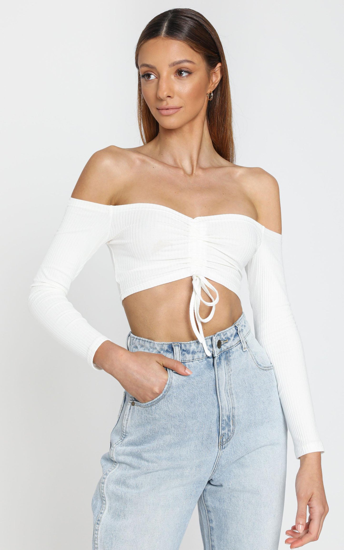 Karlo Ruched Front Top in White