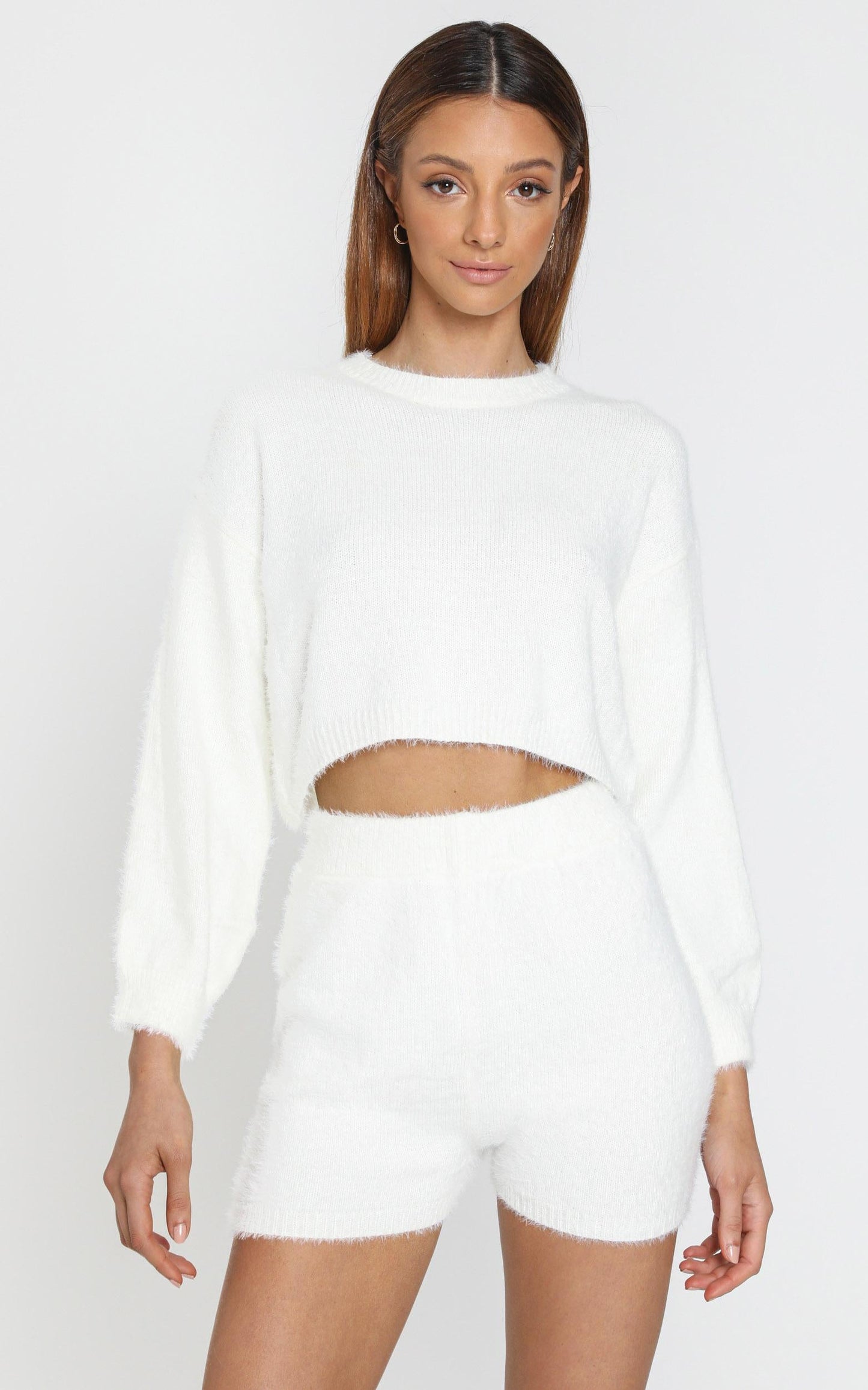 Loretta Fluffy Knit Two Piece Set in White