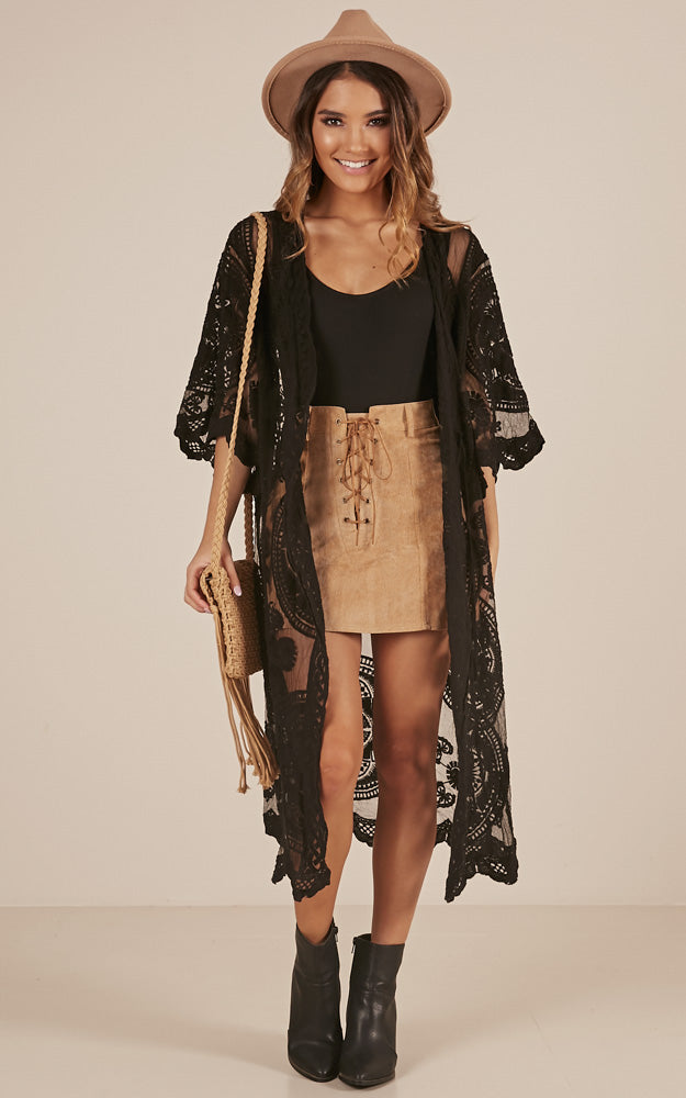 Off The Grid Bell Sleeve Kimono in Black