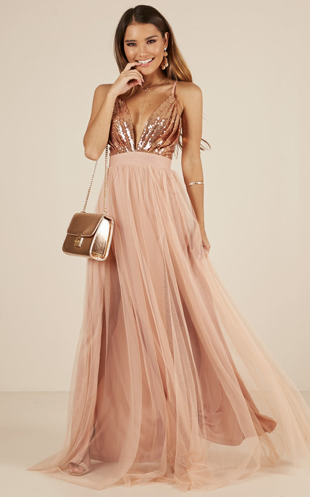 The Last Kiss Maxi Dress In Rose Gold