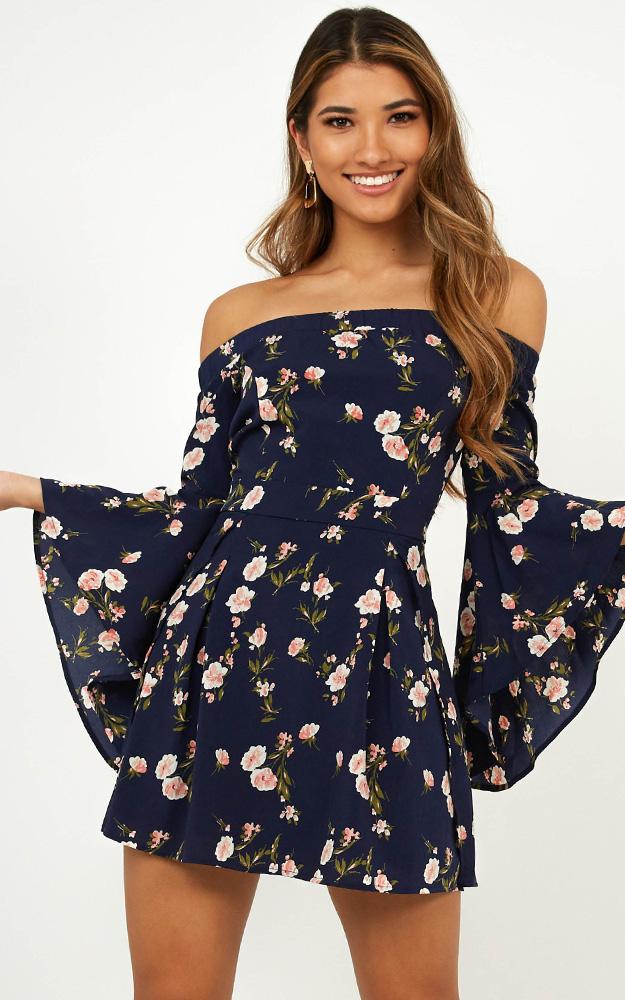 Break My Heart Dress In Navy Print