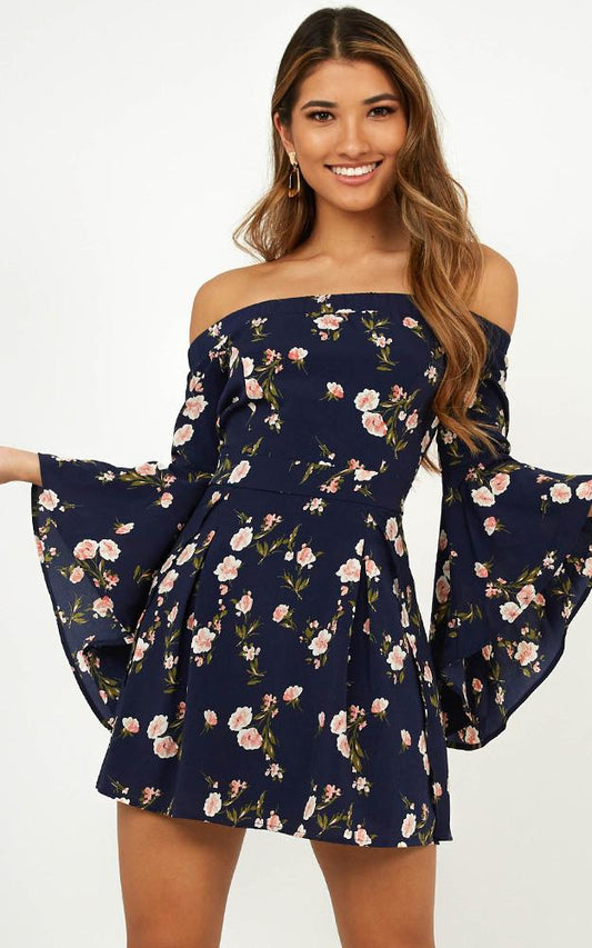 Break My Heart Dress In Navy Print