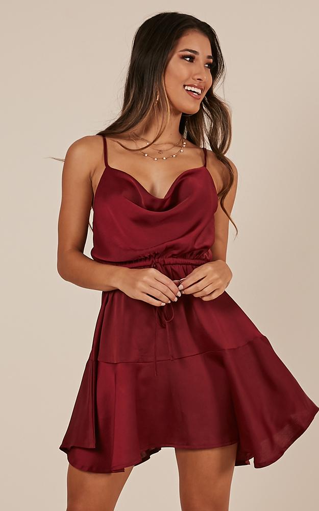 Lay Low Dress In Wine Satin