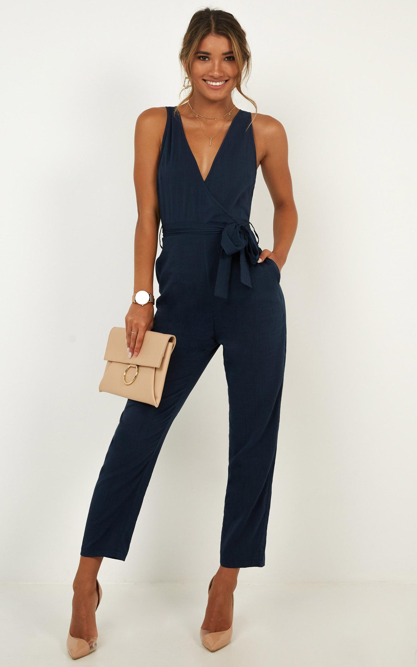 Leadership Jumpsuit In Navy Linen Look