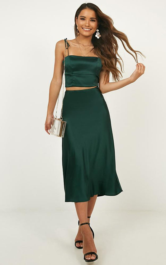 Why Do You Two Piece Set In Emerald Satin