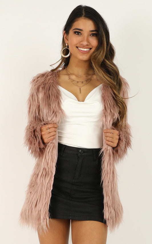 Faux Real Coat in Dusty Rose