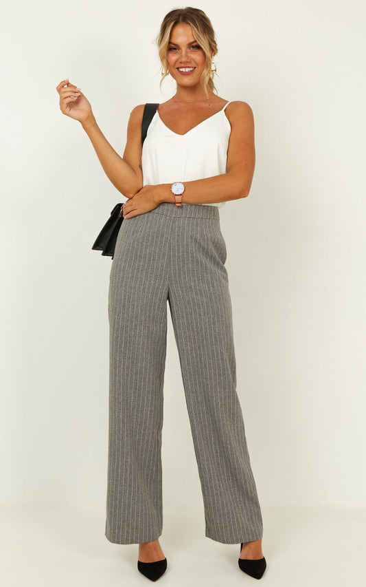 Keep It Short Pants In Grey Pin Stripe