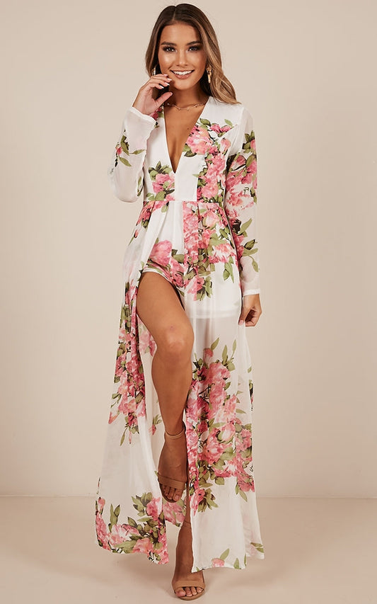 Steal The Show Playsuit In White Floral