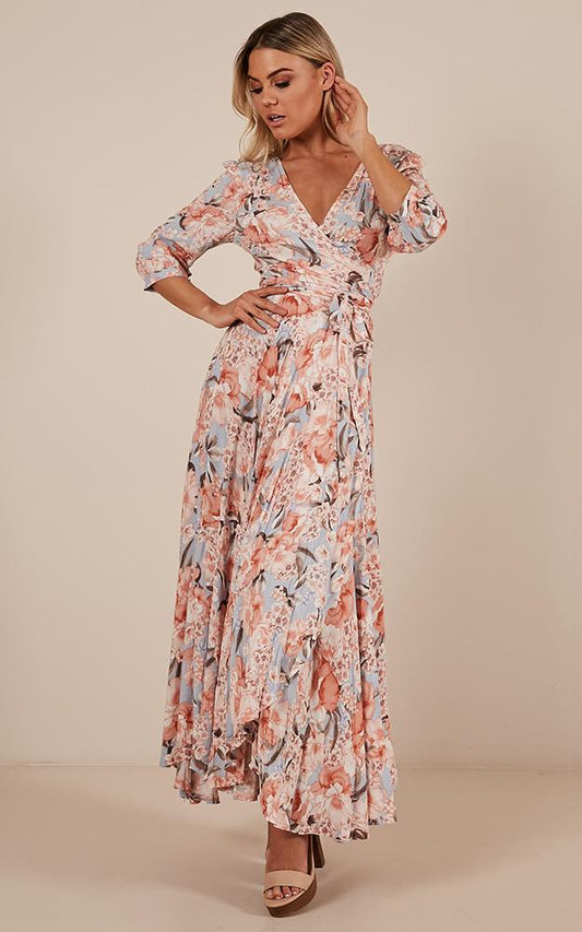 Cover Me Up Maxi Dress In Peach Floral