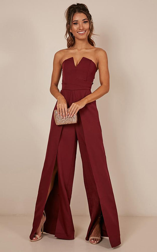 Just Like Fire Jumpsuit In Wine