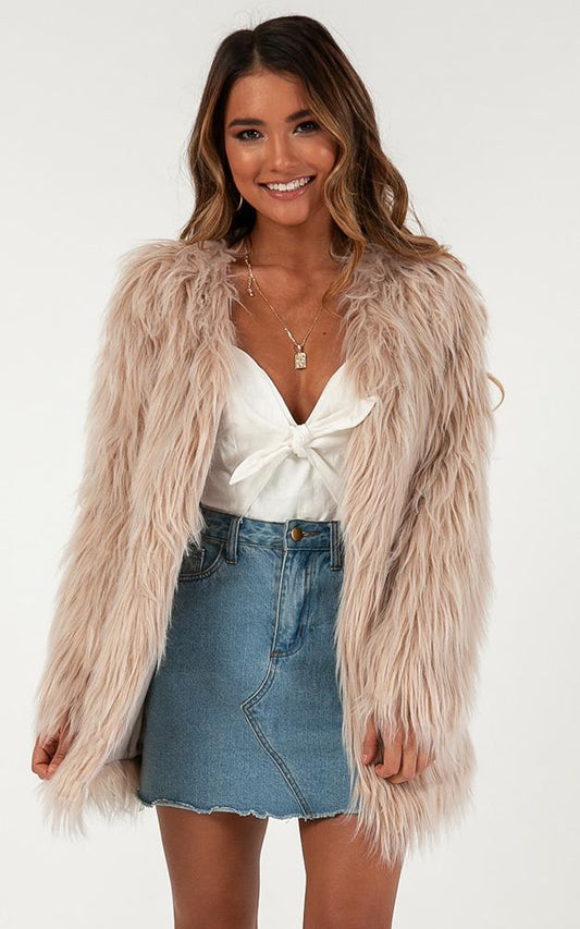 Empire State Faux Fur Jacket In Beige
