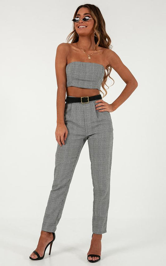 Bad And Boujee Two Piece Set In Black Houndstooth