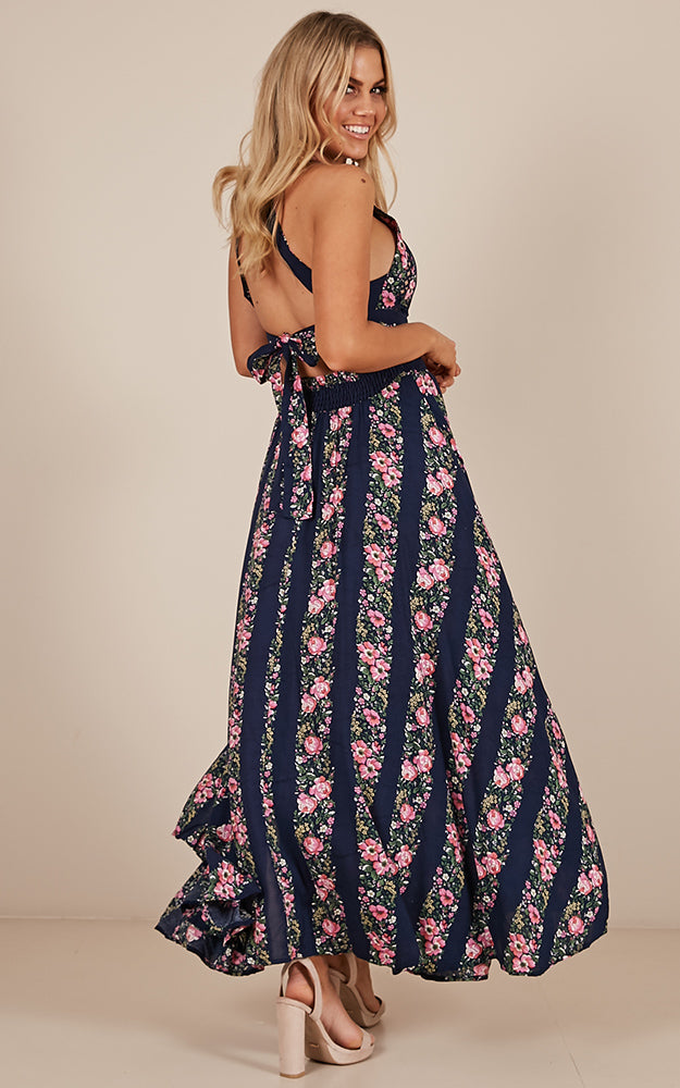 Run Alone Maxi Dress In Navy Floral