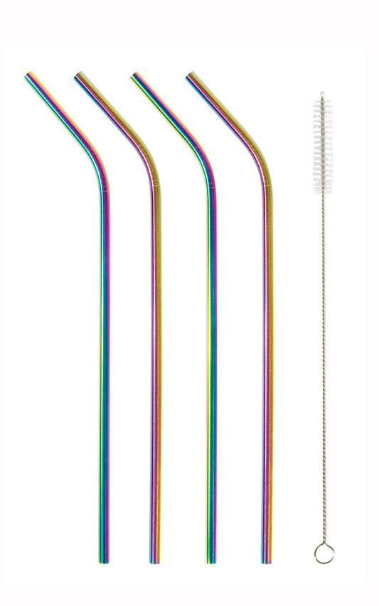 Reusable Metal Drinking Straws In Rainbow