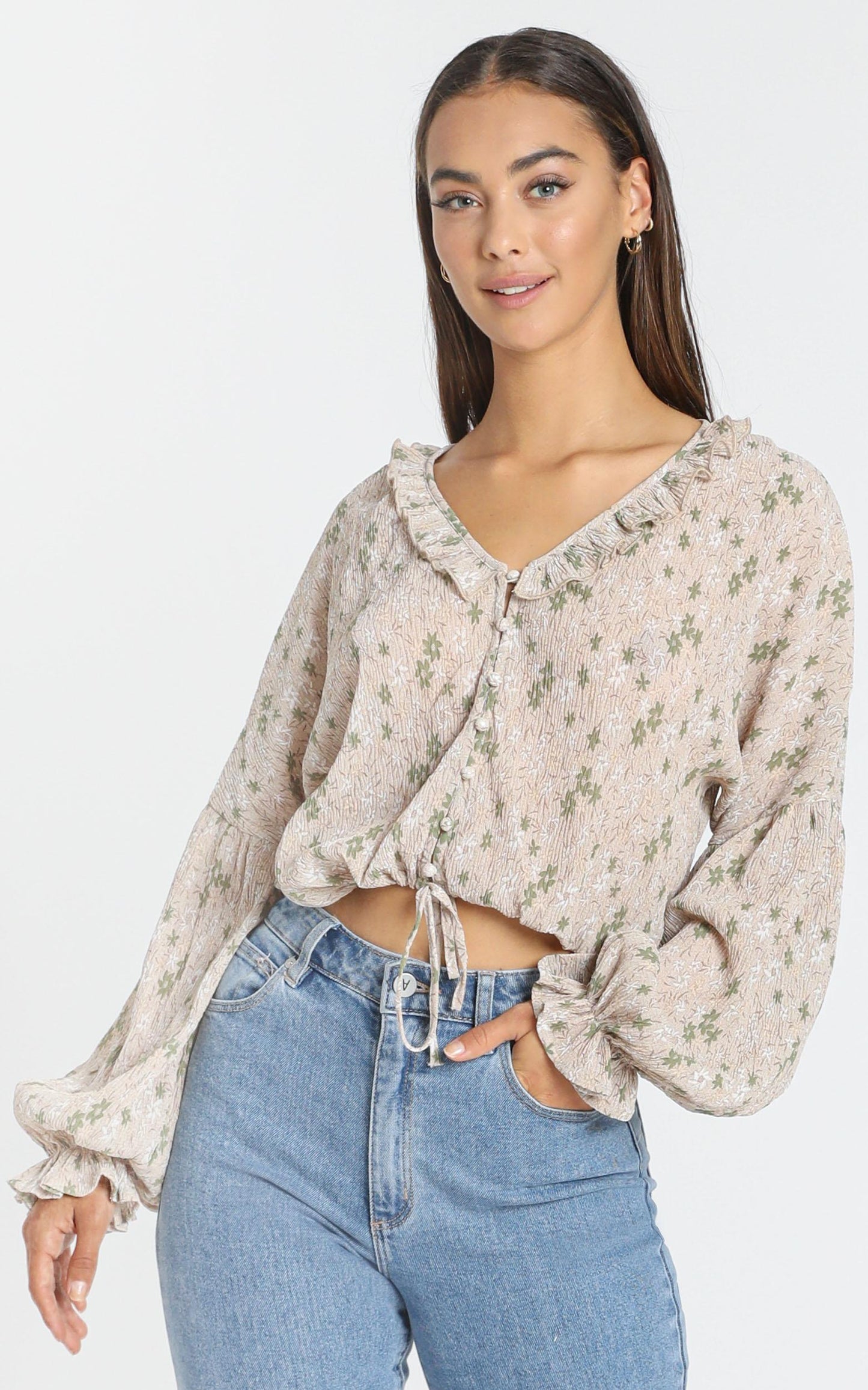 Serena Top in Beige Floral