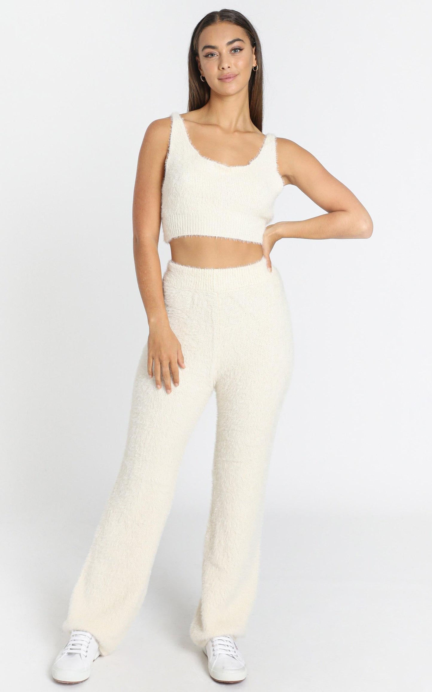 Athena Fluffy Knit Two Piece Set in Ivory