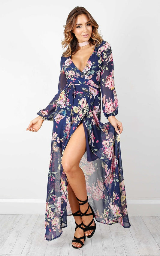 Autumn Falls Maxi Dress in Navy Floral