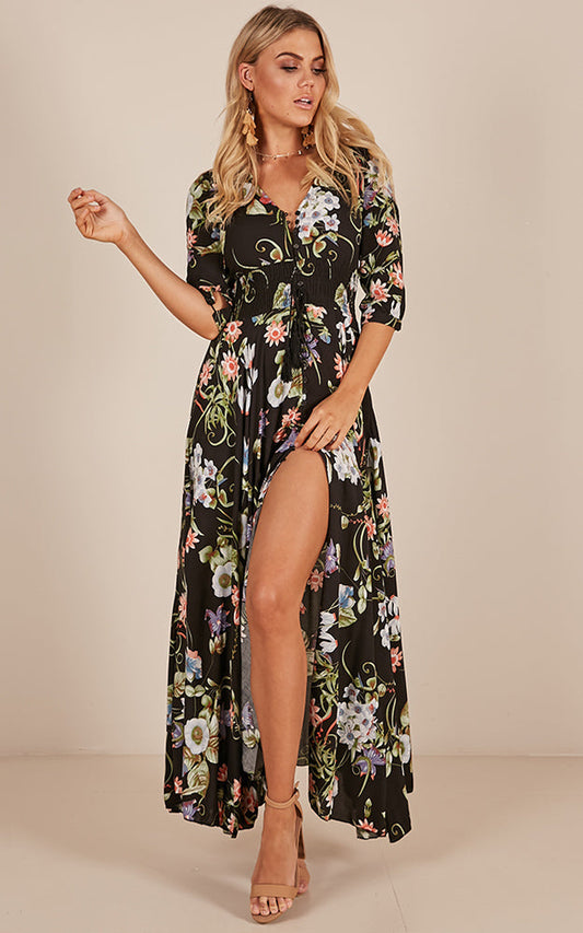 Lone Traveller Maxi Dress In Black Floral