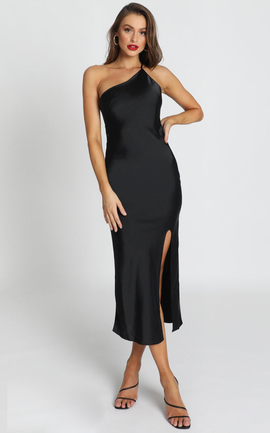 Look me Up Dress In Black Satin