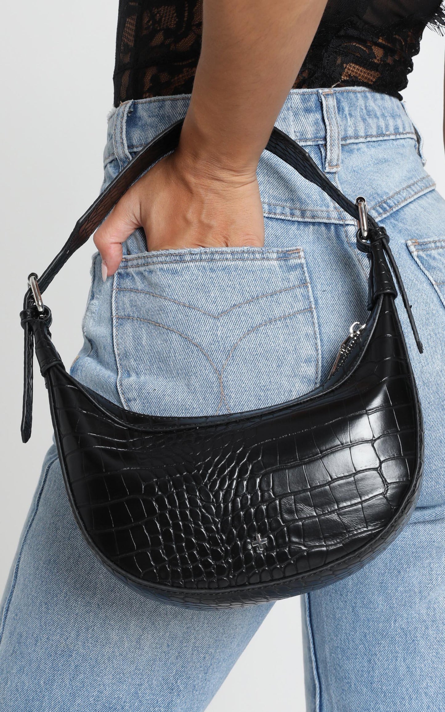 Peta and Jain - Kaley Shoulder Bag In Black Croc