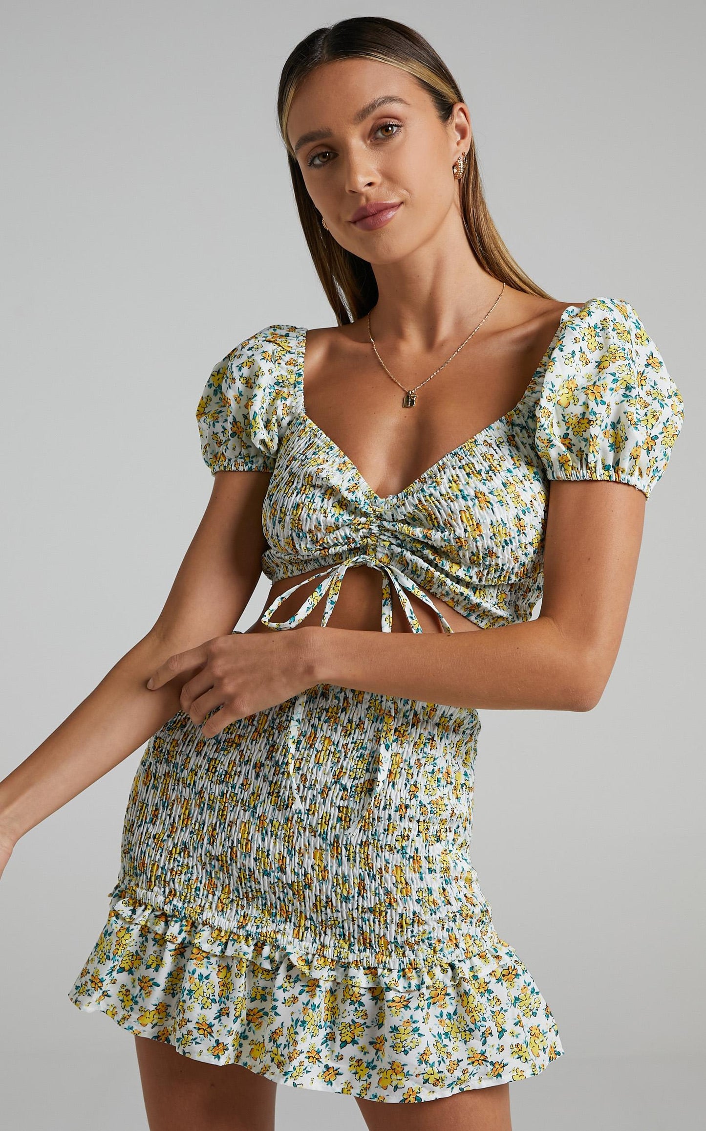 Leigh Two Piece Set in Yellow Floral Print
