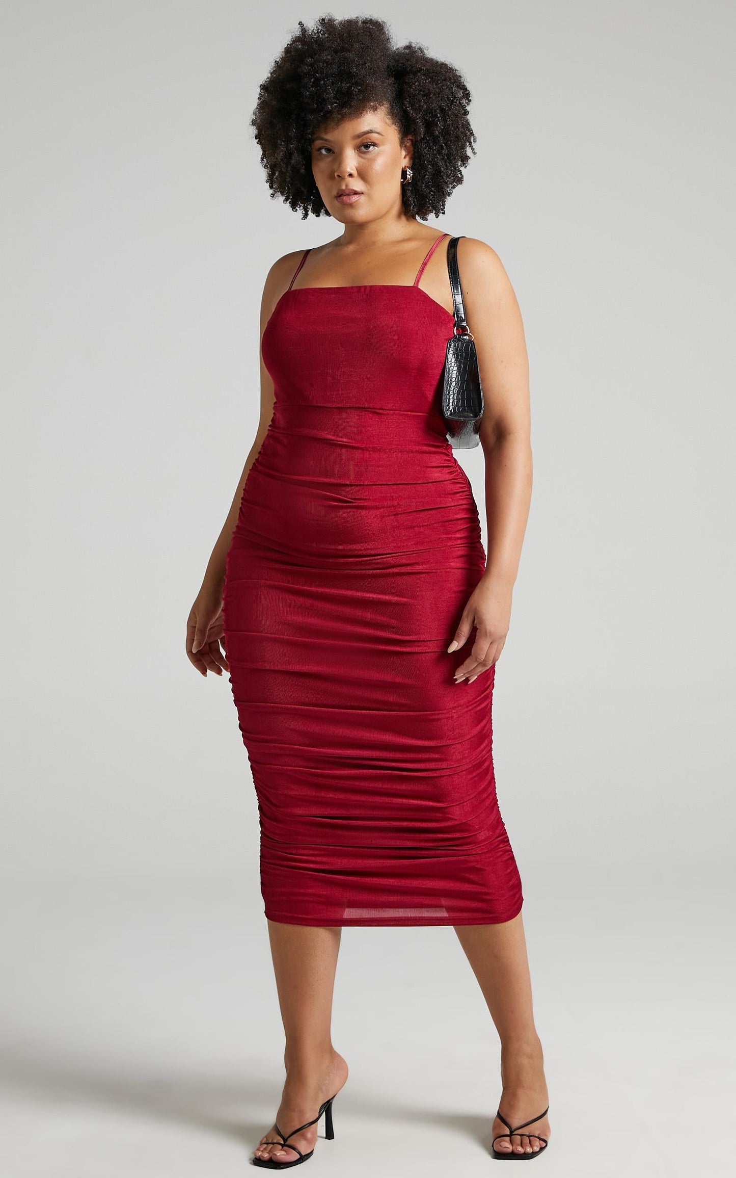 Commit To Me Midi Dress - Strappy Bodycon Dress in Wine