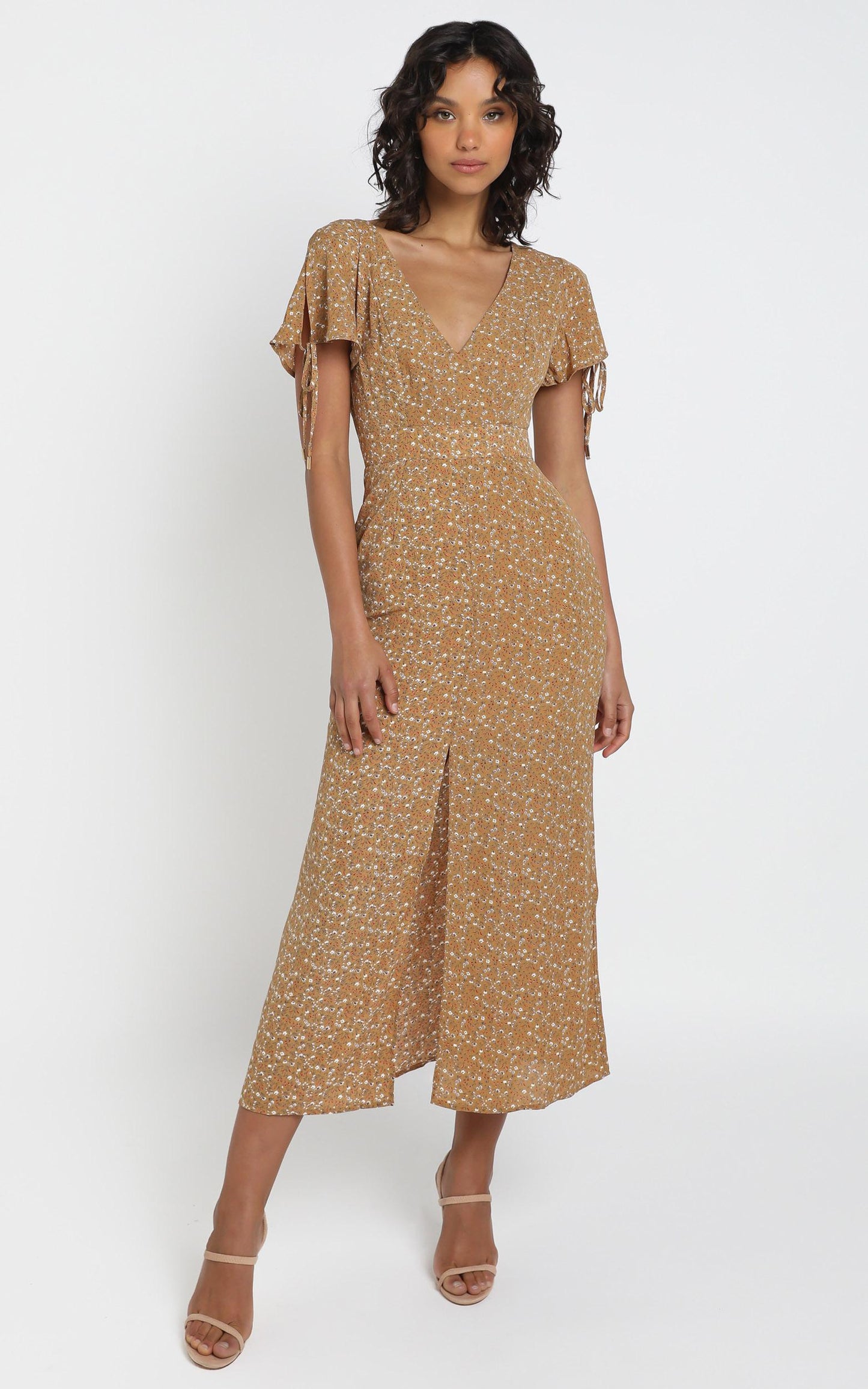 Amara Midi Dress in Mustard Floral