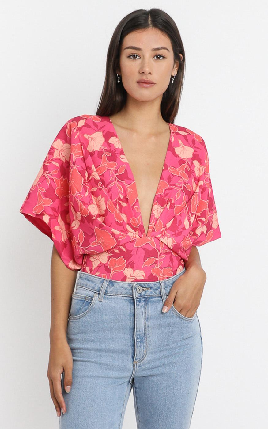 Be My Wild Flower Bodysuit In Berry Floral