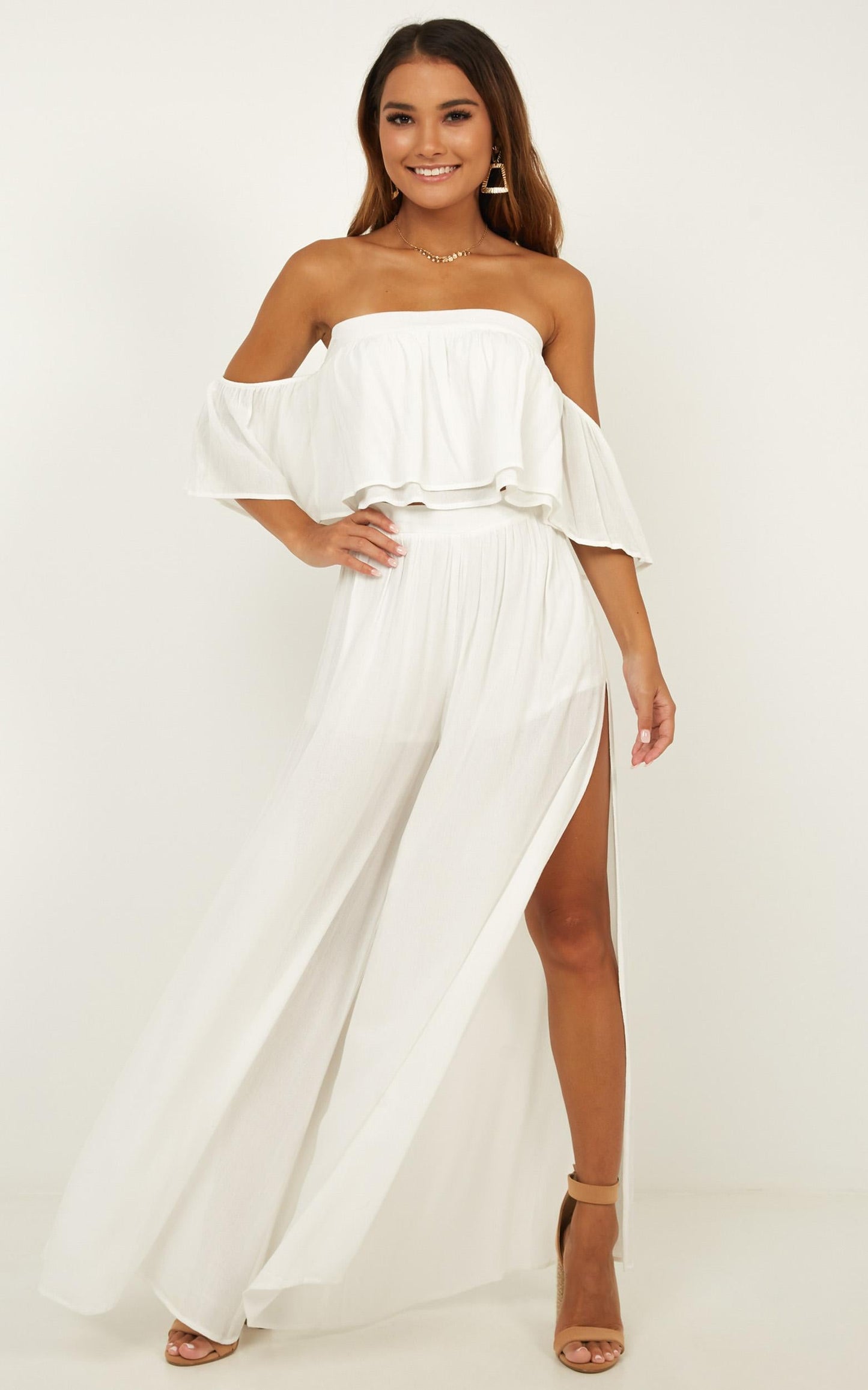 Daring Day Two Piece Set In White Linen Look