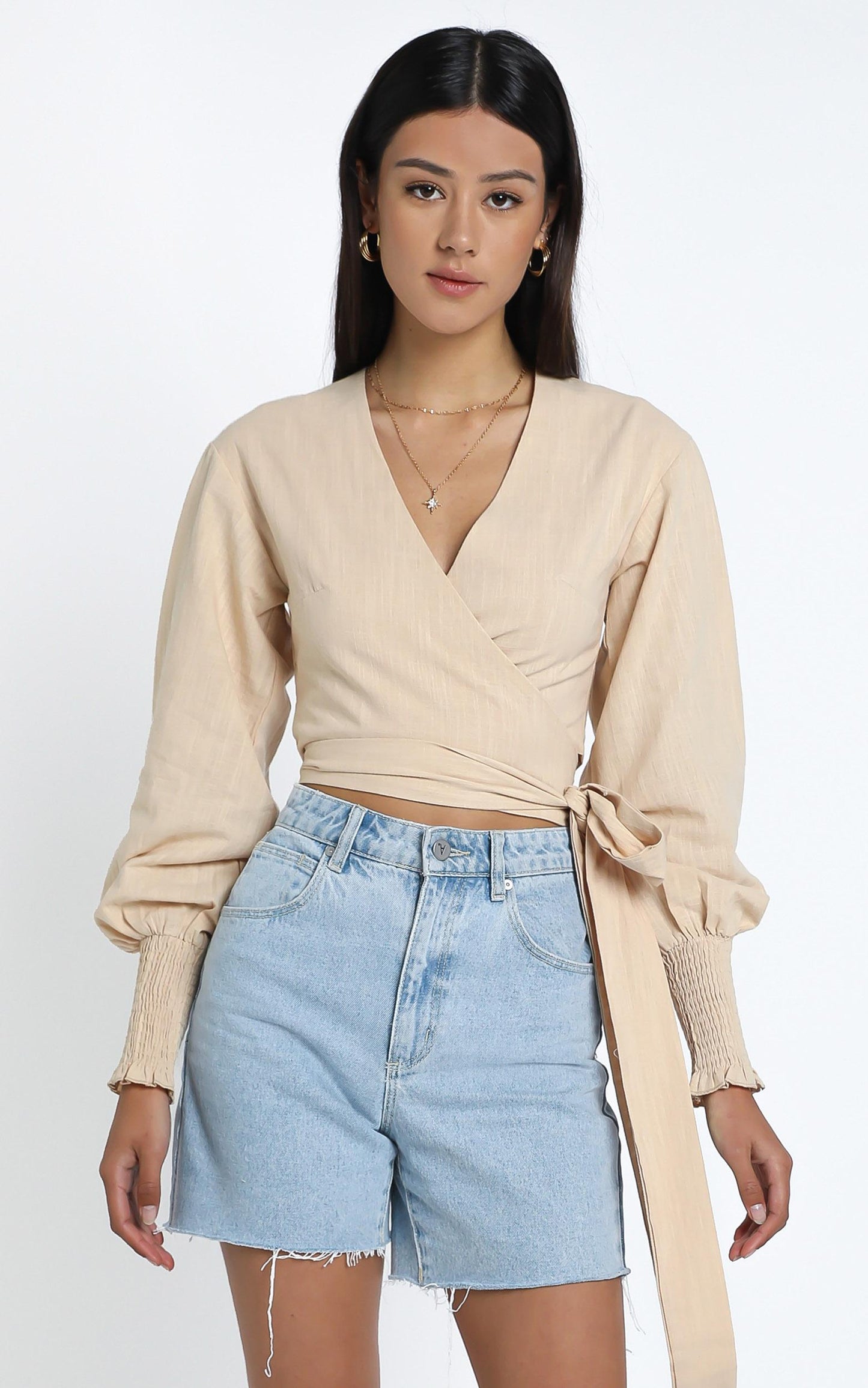 Eisley Top in Beige Linen Look
