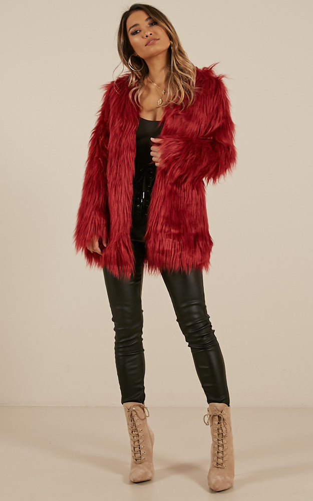 Faux Real Coat in Wine