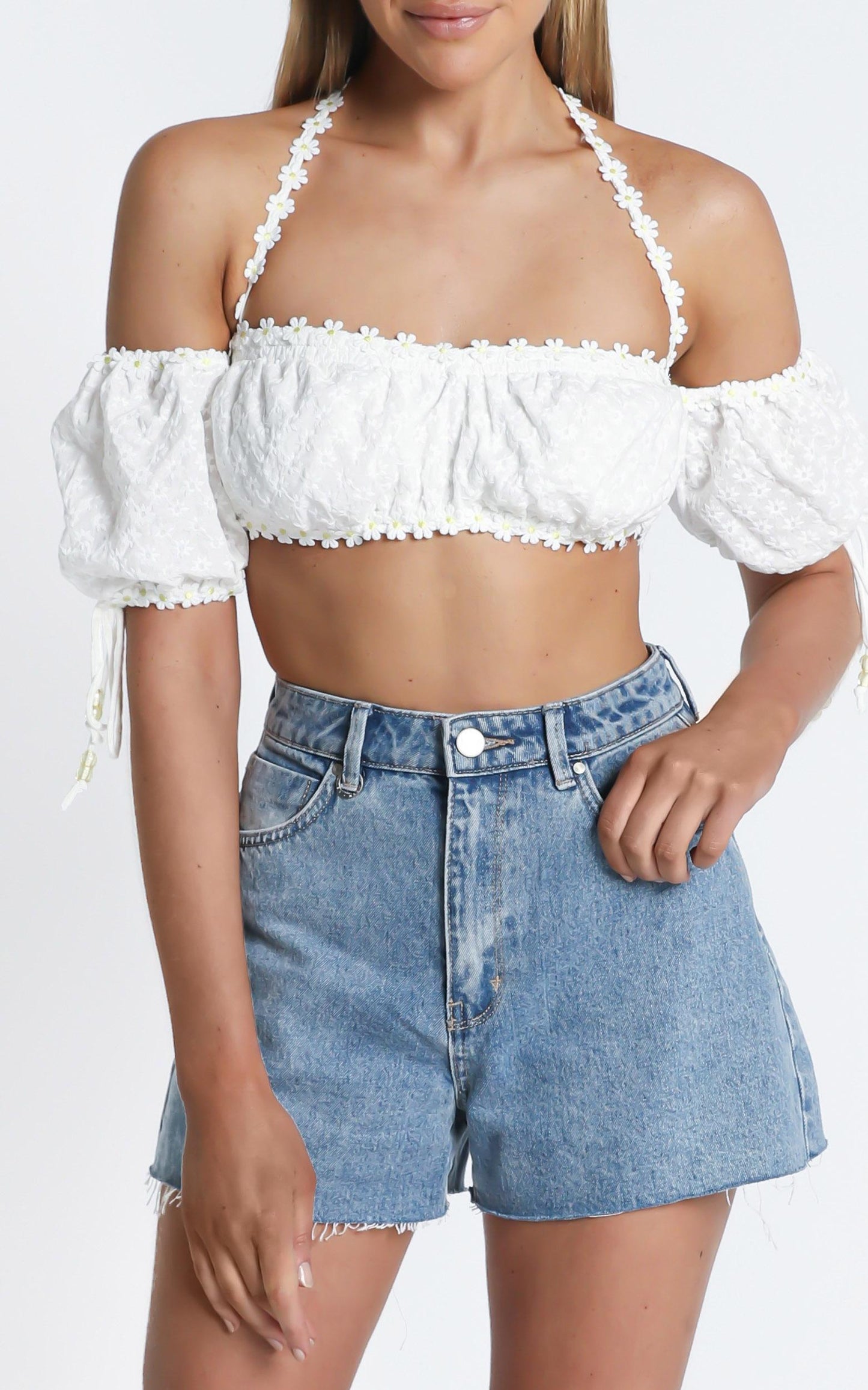 I Still Got You Top In White Embroidery