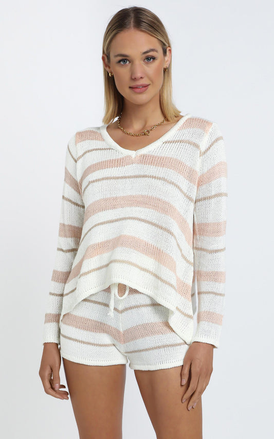 Callahan Knit Two Piece Set in Beige Stripe