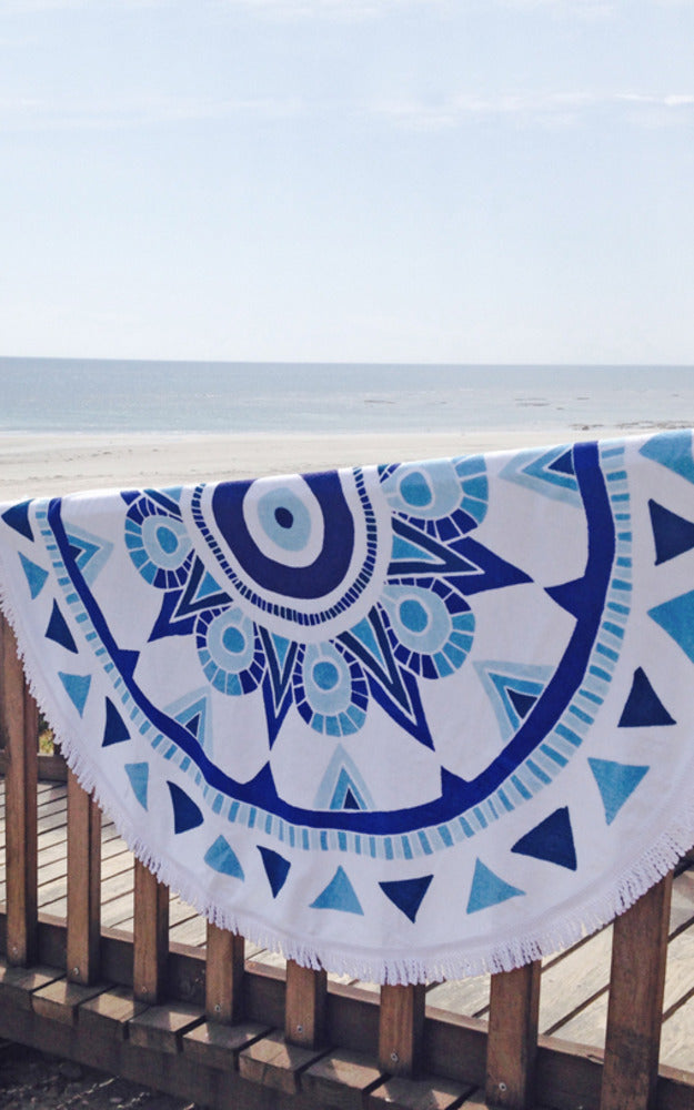 Epoch Collective - Nazar Luxury Round Beach Towel In Navy Print