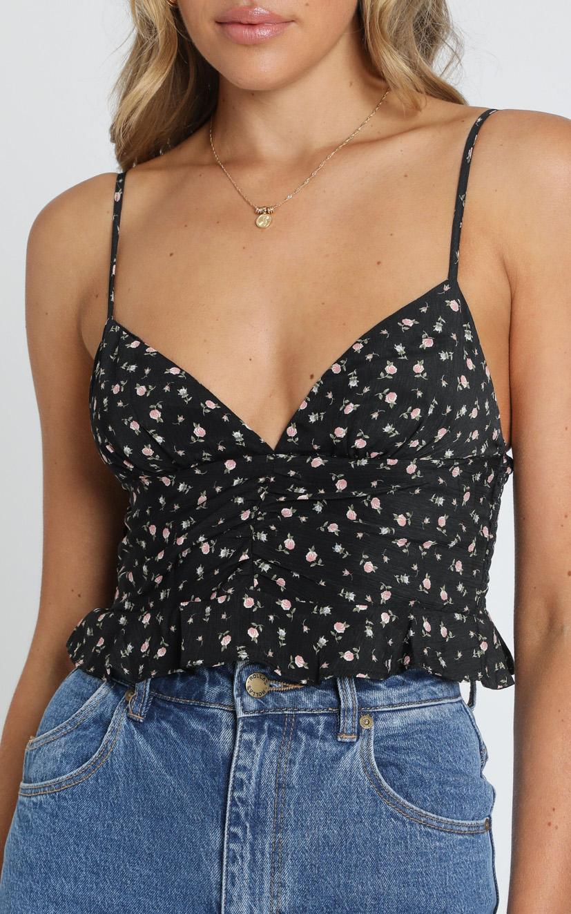 Places To Go Top in Black Floral