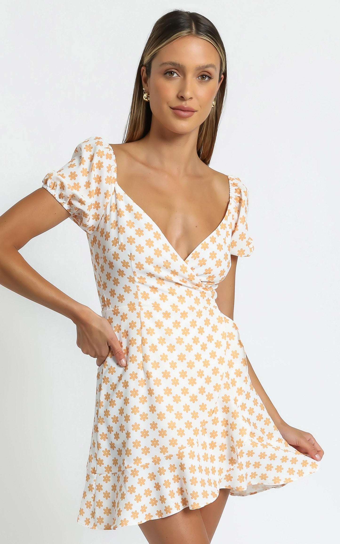 Porsha Dress in Mustard Floral