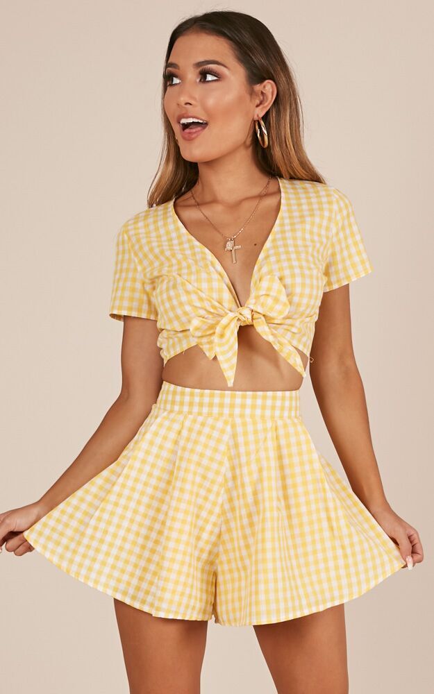 Pacific Beach Two Piece Set In Yellow Gingham