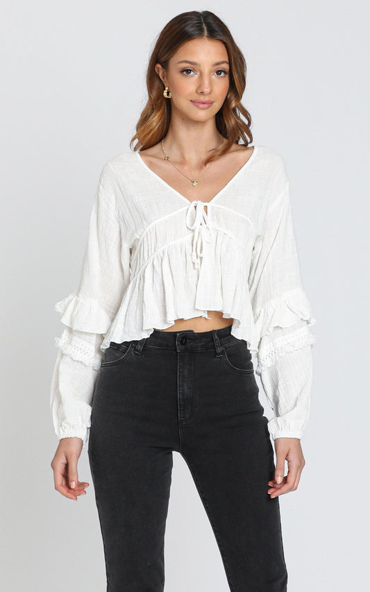 Rana Trim Detail Top in White