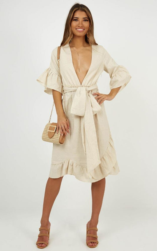 Ready To Receive Dress In Natural Linen Look