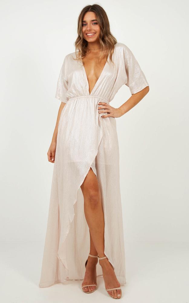 Show Me The Way Maxi Dress In Blush Metallic