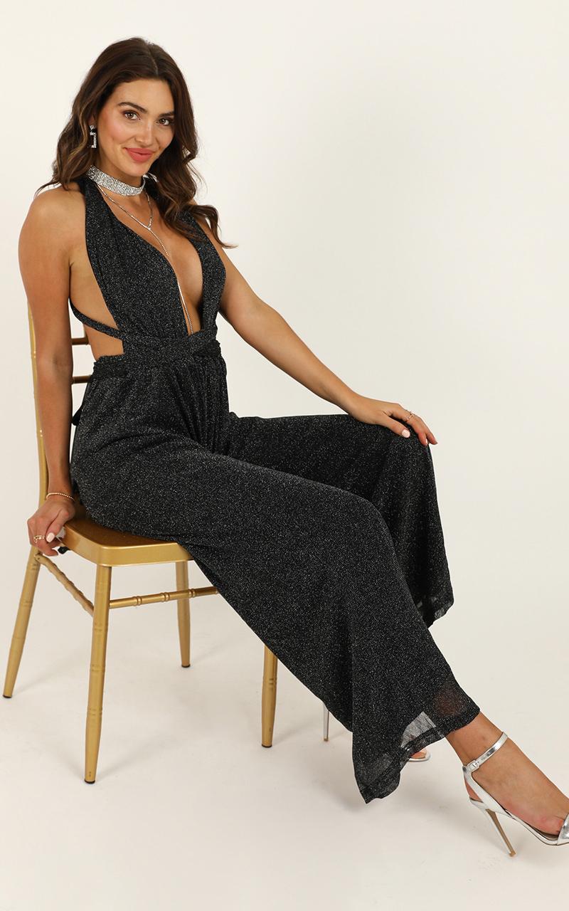 Stand Up For Me Jumpsuit In Black Lurex