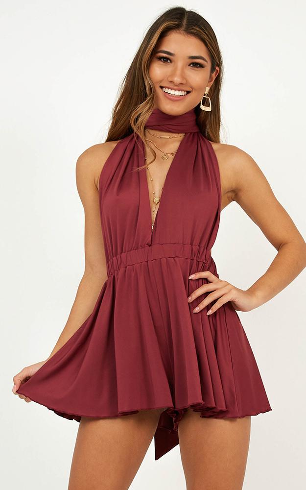 Sugar High Playsuit In Burgundy