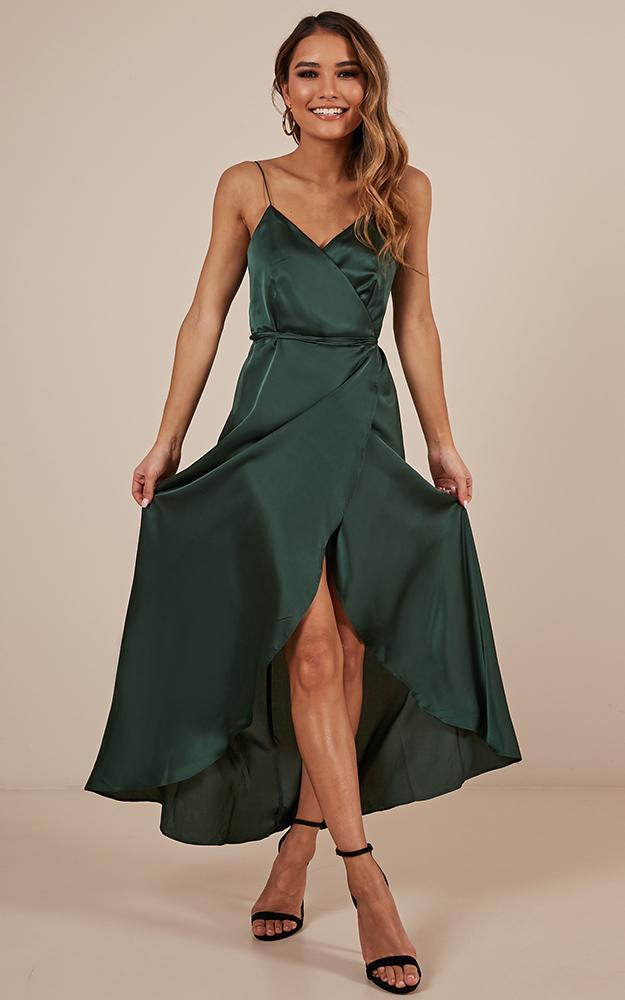 The Countess Dress In Emerald Satin
