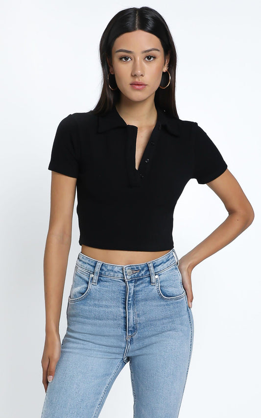 Tia Top in Black Rib