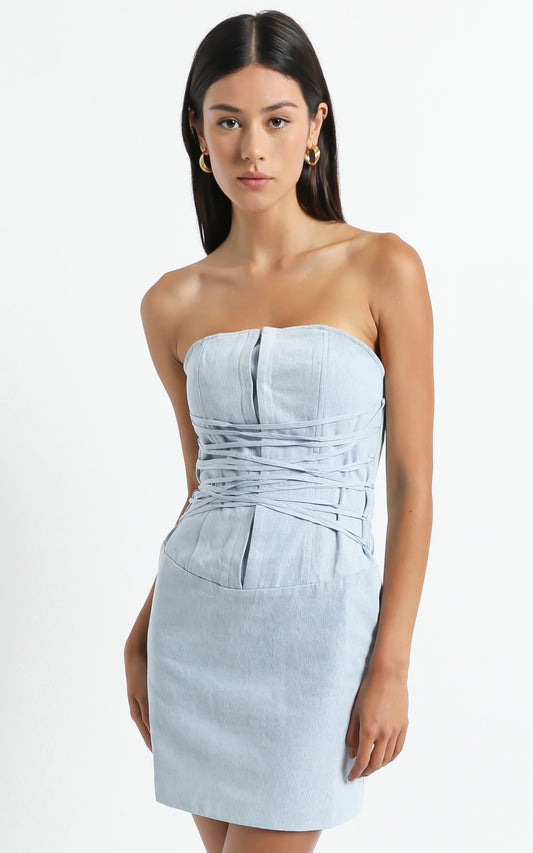 Lioness - Untie Me Mini Dress in Light Blue