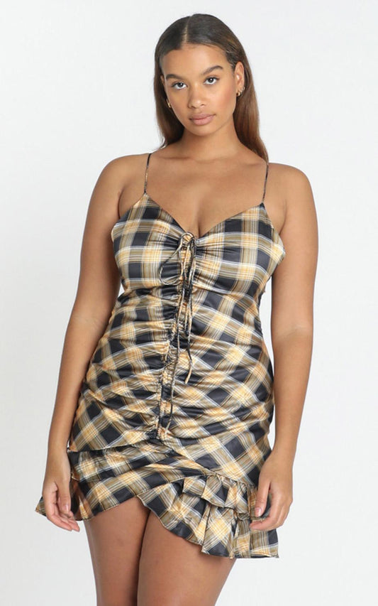 Lioness - Whats It Going To Be Dress in Yellow Check